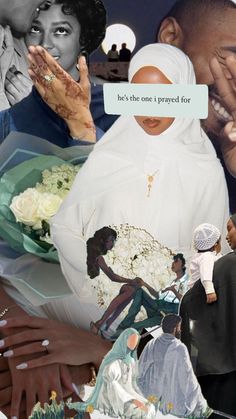 the collage shows people holding flowers and hands with words above them that read, let's the one prayer for