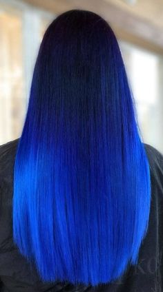 Midnight Blue Hair Ombre, Hair Color Ideas For Straight Hair, Hair Ideas Colored Dyed, Blue Hair Straight, Black To Blue Hair, Blue Balayage Hair, Straight Colored Hair, Blue Hair Ombre, Blue Hair Styles