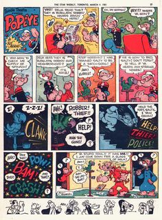 an old comic strip with cartoon characters in it