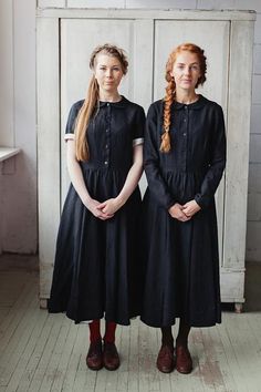 Peasant Dress Medieval, Edwardian Style Dress, Cottagecore Fashion Dresses, Edwardian Fashion Dresses, Clothing Cottagecore, Classic Linen Dress, Dress Medieval, Cottagecore Clothes, Black Linen Dress