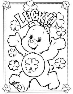 a teddy bear with shamrocks on it's chest and the word lucky above it