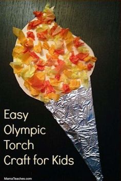 an easy olympic torch craft for kids made from aluminum foil and gummy bears on it