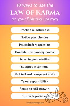 the law of karma on your spiritual journey info sheet with text overlaying it