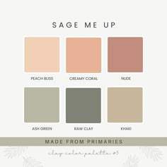 the sage me up palette is shown in shades from neutral to pale, peach and green