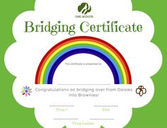 a certificate with a rainbow in the middle and flowers around it, on top of a green background