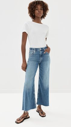 Citizens of Humanity Lyra Wide Leg Crop | Shopbop Casual Stretch Flare Jeans With Straight Hem, Stretch Bottoms With Frayed Hem, Stretch Bottoms With Frayed Straight Hem, Stretch Bottoms With Frayed And Straight Hem, Denim Blue Flare Jeans, Chic Fall Cropped Wide-leg Jeans, Urban Wide Leg Rigid Denim Jeans, Citizens Of Humanity Horseshoe Jeans Outfit, Citizens For Humanity Jeans