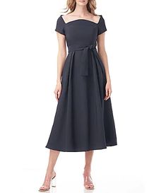 Tea Length/Ballet Women's Dresses & Gowns | Dillard's Admiral Blue, Tea Length Dress, Classy Dresses, Black Short Sleeve Dress, Kay Unger, New York Dresses, York Dress, Tea Length Dresses, Pleated Midi Dress