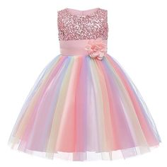 Girls sequin rainbow dress up to age 10 years-Fabulous Bargains Galore Rainbow Sequin Dress, Girls Sequin Dress, Wedding Flower Girl Dresses, Party Kleidung, Wedding Dresses For Girls