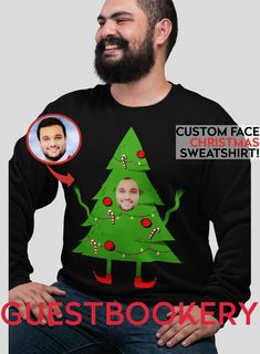 Custom Face Ugly Christmas Tree Sweatshirt - Guestbookery Ugly Christmas Tree, Funny Christmas Sweater, Unique Sweater, Funny Christmas Sweaters, Unique Sweaters, Christmas Tops, L And Light, Christmas Parties, Soft Air