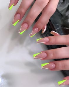 Nails On Medium Skin Tone, Cute Acrylic Nail Designs For Summer, Neon Nails Acrylic, Sept Nails, Extravagant Nails, Bright Acrylic Nails, Coffin Nail Designs, Neon Green Nails