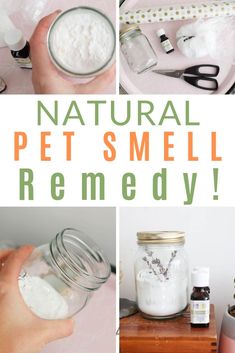 there is a collage of pictures with the words natural pet smell remedy