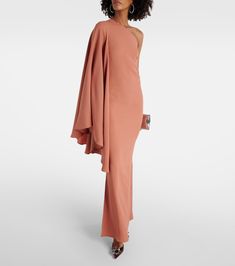 One-shoulder Gown With Draped Sleeves, One-shoulder Maxi Dress With Draped Sleeves For Evening, One Shoulder Maxi Dress With Draped Sleeves For Evening, One Shoulder Evening Dress With Draped Sleeves, Lily Pilly, Amina Muaddi Begum, Taller Marmo, Tall Maxi Dress, Spring Knits