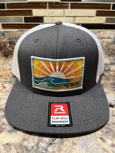 Beach sunset vibes stitched patch Casual Outdoor Snapback Hat With Patches, Summer Snapback Hat With Logo Patch And Flat Brim, Flat Brim Snapback Hat With Logo Patch For Summer, Casual Summer Trucker Hat With Embroidered Patch, Summer Snapback Hat With Patches And Curved Brim, Casual Snapback Hat With Embroidered Patch For Summer, Summer Hats With Embroidered Patch And Curved Bill, Stitch Patch, Sunset Vibes