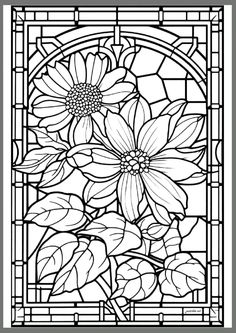 a stained glass window with flowers on it