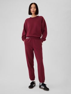 Soft cotton-blend joggers.  Elasticized waist.  Front slant pockets.  Elasticized leg openings.  Note: Due to our dyeing process, certain colors may transfer when washed.  Please wash alone.  Easy through the hip and thigh.  Skinny leg opening.  Hits at the ankle.  Models wearing Gap Burgundy Joggers Outfit, Sweats Set, Jumper Short, Toddler Jeans, Cuffed Joggers, Vintage Soft, Red High, Red Vintage, Dyeing Process