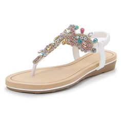 PRICES MAY VARY. 【Material】: High quality PU leather , elastic T-strap , breathable insole and anti-skid rubber sole，stylish & comfortable. 【Design】: Classic, elegant and fashionable flat rhinestone sandals with unique rhinestones & Hand-made colorful bohemian beads Embellishment,to make your feet looks sexy,charming. 【Feature】: Women rhinestone sandals, exquisite sewing technology - Choose high quality flexible twine , perfect hand stitching, pretty and firm. 【Heel Height】:Measures approximatel Boho Dress Short, Bohemian Sandals, Colorful Bohemian, Rhinestone Sandals, Pearl Crystal, Classic Elegant, Womens Sandals Flat, Ankle Straps, T Strap