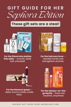 Shopping for the haircare lover in your life? Check out this ultimate Sephora gift guide for 2024, packed with must-have haircare and styling sets! From frizz-fighting essentials to quick-fix dry shampoos, these gifts are perfect for anyone who loves healthy, beautiful hair. Whether it’s Olaplex for repair or Amika for on-the-go freshness, these picks are hairstylist-approved and guaranteed to wow. Visit the blog to find the perfect gift for her and transform holiday hair care routines! Sephora Gift Ideas, Sleek Blowout, Hair Care Essentials, Sephora Holiday, Sephora Gift, Best Hair Care Products, Holiday Hair