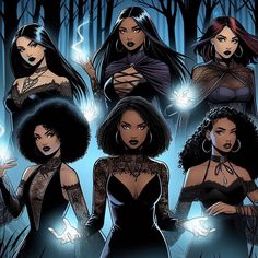 an image of women in the woods with glowing hands on their hipss and wearing black clothing