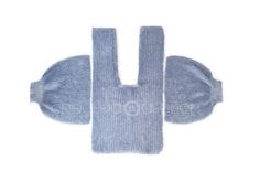 two pieces of gray knitted clothing sitting on top of each other