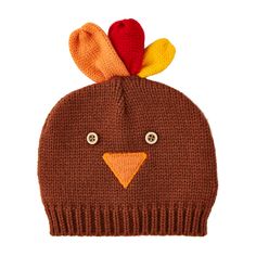 a knitted hat with a turkey on it