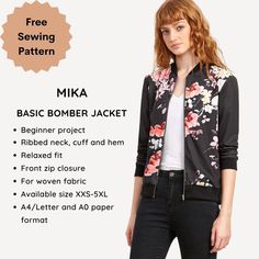 Mika basic bomber jacket – Free PDF sewing pattern – Tiana's Closet Paper To Print, Clothing Guide, Save The Earth, Jacket Pattern Sewing, Womens Sewing Patterns, Hp Laptop, Coat Patterns