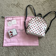 Kate Spade Disney Minnie Backpack And Wallet. Euc, Originally Bought At Disneyland California About 2-3 Years Ago. It’s Been Used About 5 Times, No Signs Of Damage Or Major Marks, It Really Is In Excellent Condition. Comes With The Original Backpack-Sized Dustbag And Original Tags, As Pictured! Disney Kate Spade Backpack, Kate Spade Disney, Bags Kate Spade, Disneyland California, Kate Spade Bags, Kate Spade Bag, Kate Spade New York, Disneyland, Kate Spade