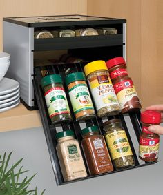 what a great idea & way to keep spices organized and compact Spice Organization, Cabinet Organization, Spice Rack, Spice Jars, Cleaning Organizing, Kitchen Stuff, Spring Cleaning, Organization Hacks, Kitchen Cabinet