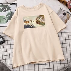 The Creation Of Adam Picture Print T-Shirts Women Fitted Simplicity Tops Crew Neck Clothes Aesthetic Printed Tshirt Women, The Creation Of Adam, Birth Of Venus, Sandro Botticelli, Vintage T Shirts, T Shirts Women, Clothes Aesthetic, Tops Fashion, Loose Tops