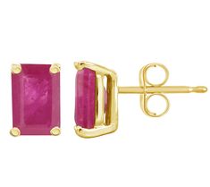 Dress to impress with these ruby stud earrings that radiate color and confidence. Ruby Stud Earrings, Ruby Earrings Studs, Emerald Cut, Dress To Impress, Ruby, Emerald, Jewelry Earrings, Yellow Gold, Gems