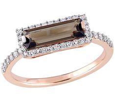 Looking for different? This 14K rose old ring features a baguette-shape smokey quartz in a unique horizontal setting. It's surrounded by white diamonds to make it really burst. Old Rings, Rose Gold Jewelry, Quartz Rose, Bellini, Smokey Quartz, White Diamonds, Diamond White, Diamond Ring, Gold Jewelry