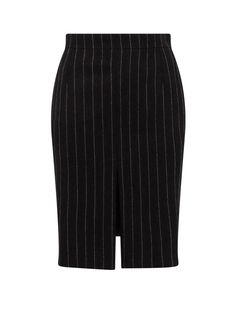 100% Wool Lining: 100% Silk Elegant Office Bottoms With Vertical Stripes, Elegant Fitted Bottoms With Vertical Stripes, Elegant Striped Bottoms For Office, Elegant Tailored Striped Bottoms, Elegant Striped Fitted Bottoms, Elegant Fitted Striped Bottoms, Elegant Striped Relaxed Skirt, Chic Pinstripe Skirt For Spring, Chic Pinstripe Skirt For Work