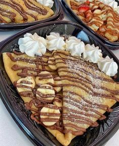 three plates filled with different types of desserts