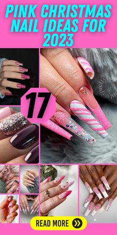 Pink Christmas Nails 2023 - Rose Gold Glam: Elevate your holiday look with pink Christmas nails for 2023. These glamorous designs, suitable for dip powder nails, feature shades of pink combined with hints of white and rose gold. Whether you're attending holiday gatherings or celebrating with loved ones, these nails will add a touch of chic glam to your festive style. Bright Pink Christmas Nails, Nails With Pink Glitter, Flamingo Nail Art, Snow Globe Nails, Nail Ideas For 2023, Pink Sparkly Nails, Pink Christmas Nails