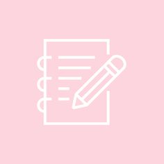 a pink background with a pen and paper