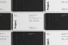 six black and white business cards with the word project written on them in bold font