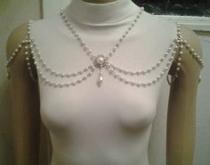 2-in-1 Reversible Pearl Crystal Flowers with Ivory Pearl Bead Chain Shoulder Necklace Bridal Wedding Shoulder Chain Jewelry, Ethereal Jewelry, Ivory Necklace, Necklace Drawing, Shoulder Jewelry, Shoulder Necklace, Crystal Flowers, Prom Accessories, Pearls Diy