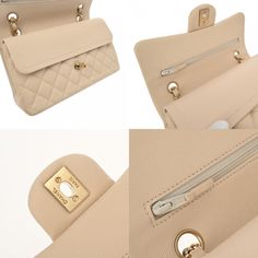 General: Brand: Chanel Line: Matelasse Model: A01113 Design: Type: Shoulder bag Material: Caviar leather Color: Beige Hardware Color: Champagne gold Closure: Turn lock Gender: Women Size: Size (HxWxD): 14.5cm x 23cm x 6cm / 5.7'' x 9.05'' x 2.36'' Strap Length: 52cm - 90cm / 20.47'' - 35.43'' Included Items: Accessories: Dust bag, card Accessories Notice: Before purchasing, please refer to the images of the accessories included with the item. Condition: Condition: Used (good) Ranking: Rank AB Us Designer Flap Bag With Cc Turnlock For Daily Use, Luxury Beige Double Flap Shoulder Bag, Luxury Beige Double Flap Bag, Elegant Beige Double Flap Bag, Classic Beige Shoulder Bag With Double Flap, Beige Formal Bags With Double Flap, Classic Beige Double Flap Shoulder Bag, Beige Double Flap Bag For Formal Occasions, Formal Beige Bags With Double Flap