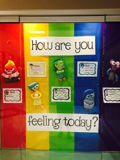 there is a display case with different items on it that say, how are you feeling today?