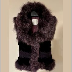 Authentic Italian. Plum Velvet Vest With Fox Fur Trim And Embroidered Belt. Perfect Condition. Luxury Fitted Purple Outerwear, Plum Velvet, Mongolian Fur, Velvet Vest, Furano, Embroidered Belt, Authentic Italian, Fur Coats, Fur Vest