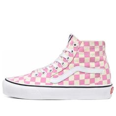 The Vans Checkerboard SK8HI Tapered Shoes Pink is a classic silhouette that has been around since 1978. It features the iconic Sidestripe design and is perfect for skaters looking for extra protection and style. This timeless shoe is inspired by the skateboarding culture and is a must-have for any sneaker enthusiast. The shoe is made with a durable sole and is designed to provide comfort and support during any activity. Whether you're skating or just looking for a stylish shoe, the Vans Checkerboard SK8HI Tapered Shoes Pink is the perfect choice. (SNKR/Skate/Women's/Non-Slip/High Top/Wear-resistant) Retro Vans Sneakers With Rubber Sole, Retro High-top Skateboarding Sneakers With Rubber Sole, Retro High-top Sneakers For Skateboarding With Rubber Sole, Retro Pink Sneakers For Skateboarding, Retro High-top Vans Sneakers, Retro Lace-up High-top Sneakers For Skateboarding, Retro Vans High-top Skate Shoes, Retro Vans Sneakers, Retro High-top Vans Skate Shoes