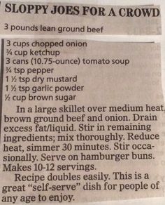 the recipe for sloppy joes for a crowd