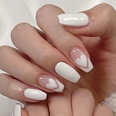 Unghie Nail Art, Simple Gel Nails, White Acrylic Nails, Heart Nails, Chic Nails