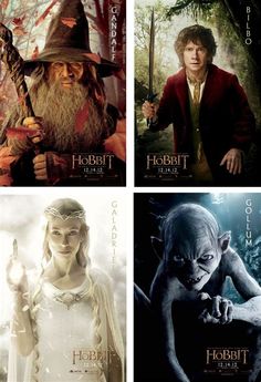 four different movie posters with the same character