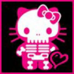 an image of a hello kitty skeleton with a heart on it's chest in pink and black