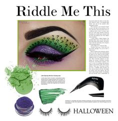 a magazine page with green and purple makeup