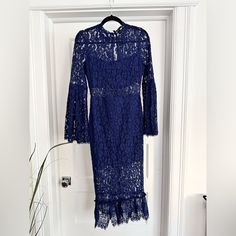 Beautiful Navy Blue Lace Long Sleeve Dress. I Never Even Had A Chance To Wear It! Brand New Dress. Size - Small Blue Long Sleeve Lace Midi Dress, Blue Lace Long Sleeve Dress, Lace Long Sleeve Dress, Navy Lace Dress, Lace Long Sleeve, Navy Lace, Long Sleeve Lace Dress, Rose Dress, Long Sleeve Lace