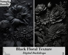 black floral texture digital backgrounds for photoshopping and texturing, each with different flowers