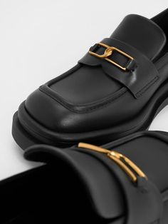 Loafers will work for every season, especially when they are as elegant as these Gabine loafers. Made with supple leather, the luxurious black finish is accentuated with gold-toned interlocking Gabine buckles on the vamps. Set on sturdy soles with low block heels for a subtle height boost, they will add a masculine element to any outfit you pair them with. Complete with pull-tabs for ease of wear, they will quickly become a favourite in your collection. Chunky Penny Loafers, Black Penny Loafers, July Baby, Charles Keith, Low Block Heels, Leather Pulls, Professional Outfits, The Vamps, Penny Loafers