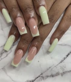 Green nails , french tip ,short nails , long nails Green Nails Summer 2024, French Tip And Solid Nails Combo, French And Solid Nails, Sage French Tip Nails, French Tip And Solid Nails, Simple Long Square Nails, Green And White French Tip Nails, Plain Green Nails, Mint French Tip Nails