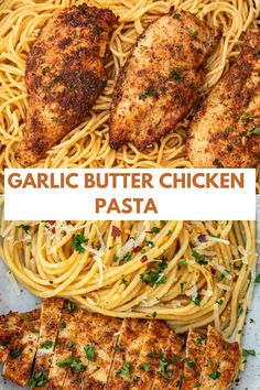 garlic butter chicken pasta with parmesan and parsley